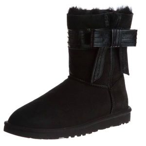 UGG Australia black JOSETTE Shearling Boots w Leather Bow Trim #1057780 womens 9